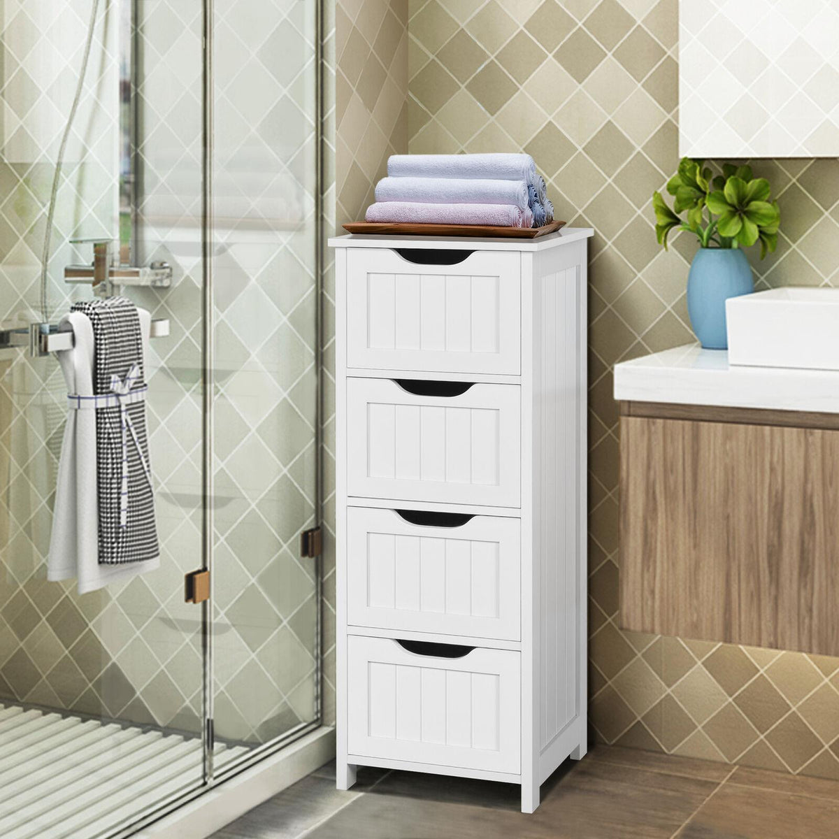 Freestanding Bathroom Storage Cupboard with 4 Drawer Organizer Gadfever