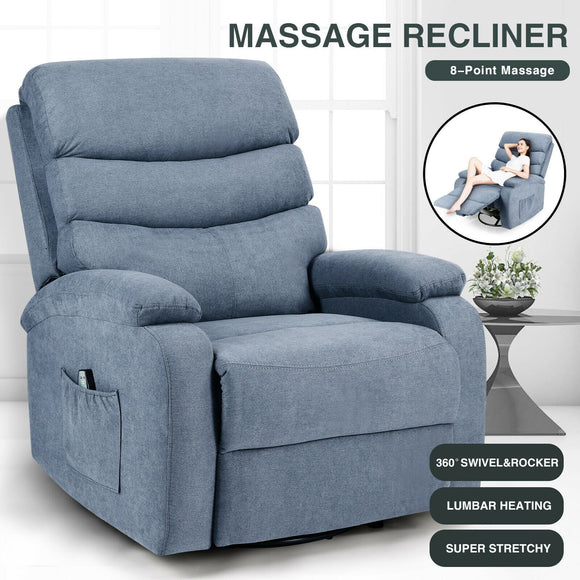 Soft Woven Swivel Massage Recliner Chair w/ Remote Control, 5 Modes - Gadfever