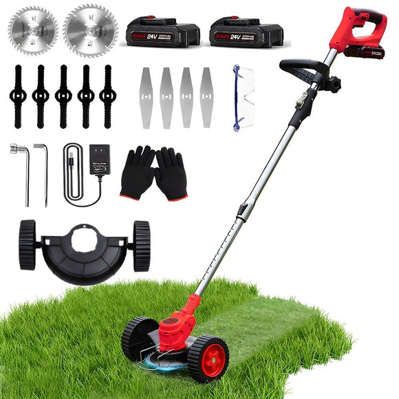 Heavy Duty Cordless Electric Weed Eater/String Trimmer Kit with 2 Batteries + Wheels - Gadfever