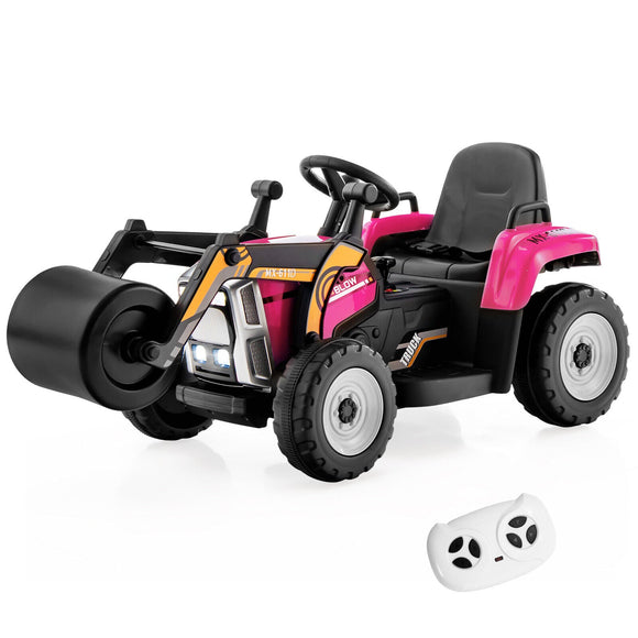 Kids Ride On Road Roller 12V Electric Tractor with Remote, LED Lights, Music - Gadfever