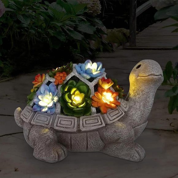 Solar-Powered Garden Turtle Statue with Succulent and 7 LED Lights Mother's day Special - Gadfever