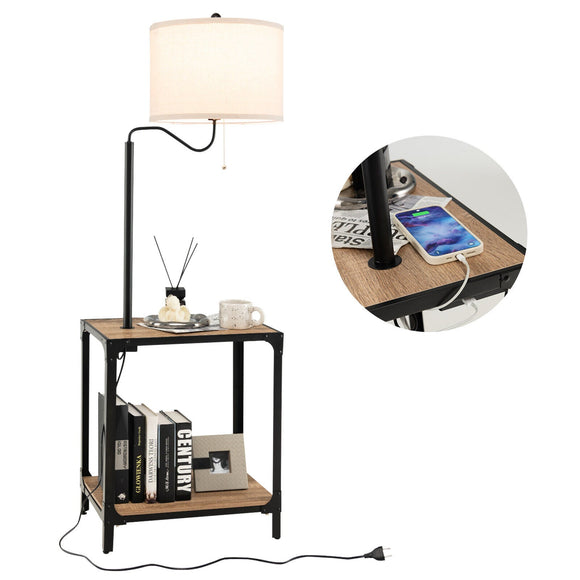 360° Floor Lamp with USB Charging Ports and End Table - Gadfever