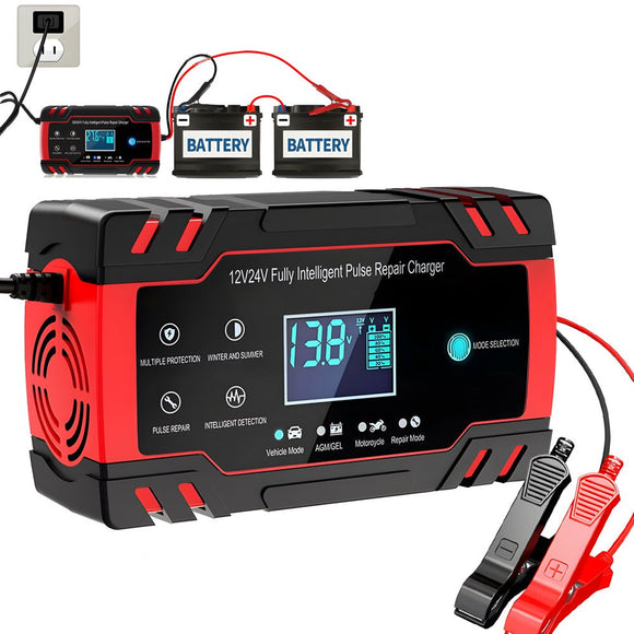 Car Battery Charger 12/24V 8A Intelligent Automatic Pulse Repair Starter AGM/GEL - Gadfever
