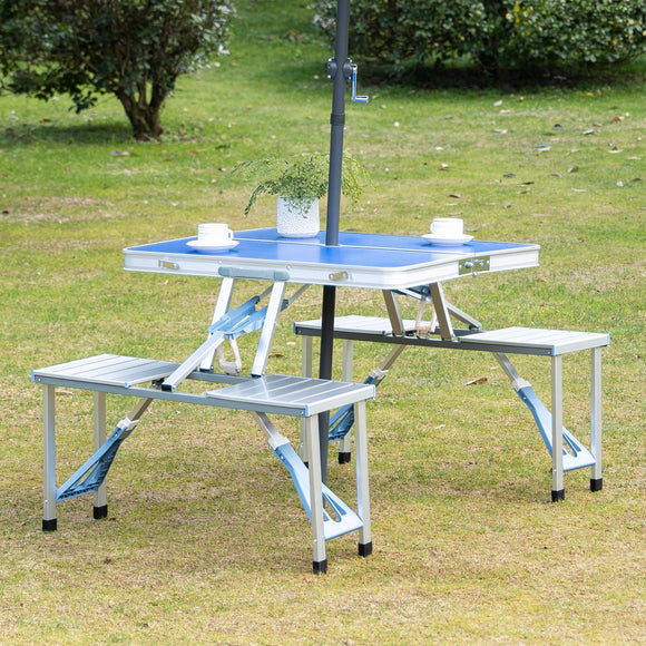 Heavy Duty Outdoor Folding Aluminum Picnic Table with 4 Seats and Portable Case - Gadfever