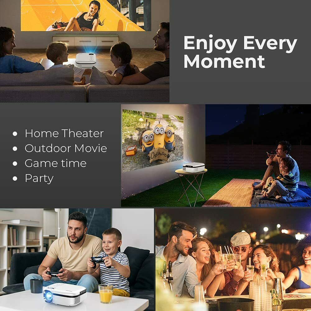 High Resolution 1080P Portable Mini Projector 7500 Lumens for Indoor/O ...