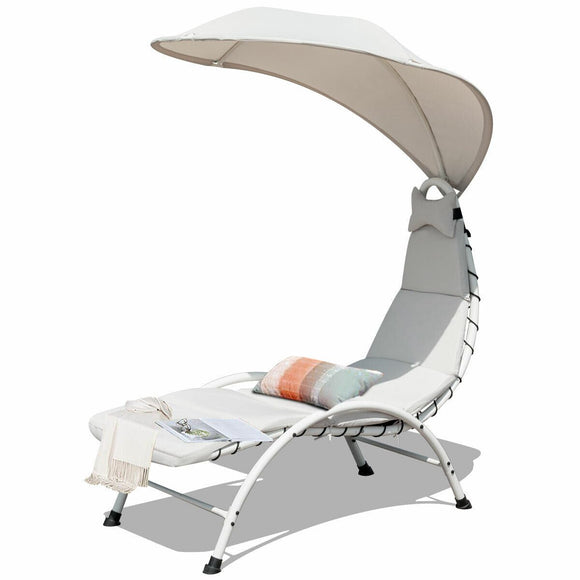 Patio Chaise Lounge Chair With Canopy - Cushioned Outdoor Lounger - Gadfever