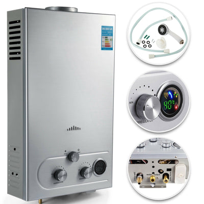 Tankless Gas Water Heater 4.8 GPM On-Demand Hot Water 122,000 BTU/h, Outdoor, Indoor w/ Shower Kit