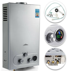 Tankless Gas Water Heater 18L 4.8 GPM On-Demand Hot Water 122,000 BTU/h, Indoor, Outdoor, w/ Shower Kit