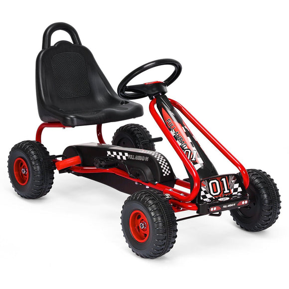 Red Kids Pedal Go Kart with Adjustable Seat and Handbrake - Gadfever